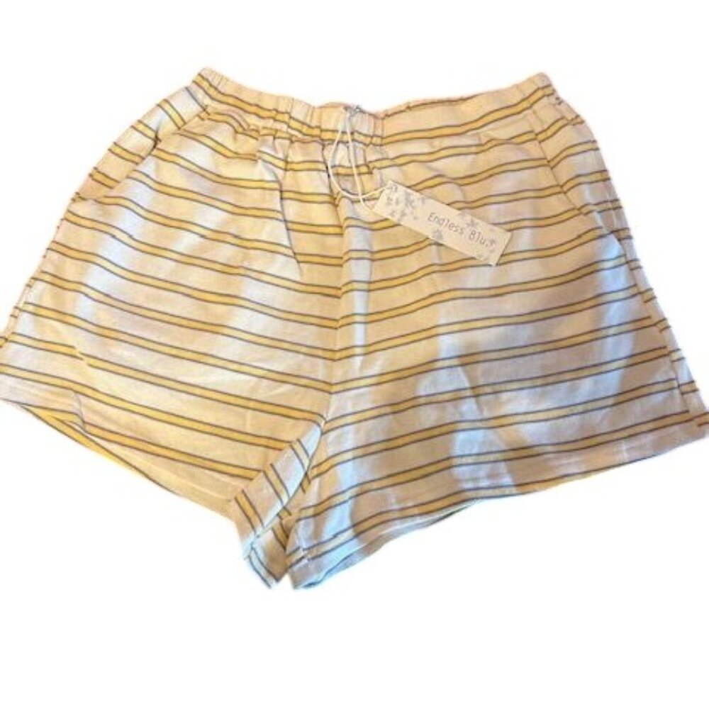 Yellow & Blue Striped Endless Blu Womens Shorts Cotton & Spandex Blend‎